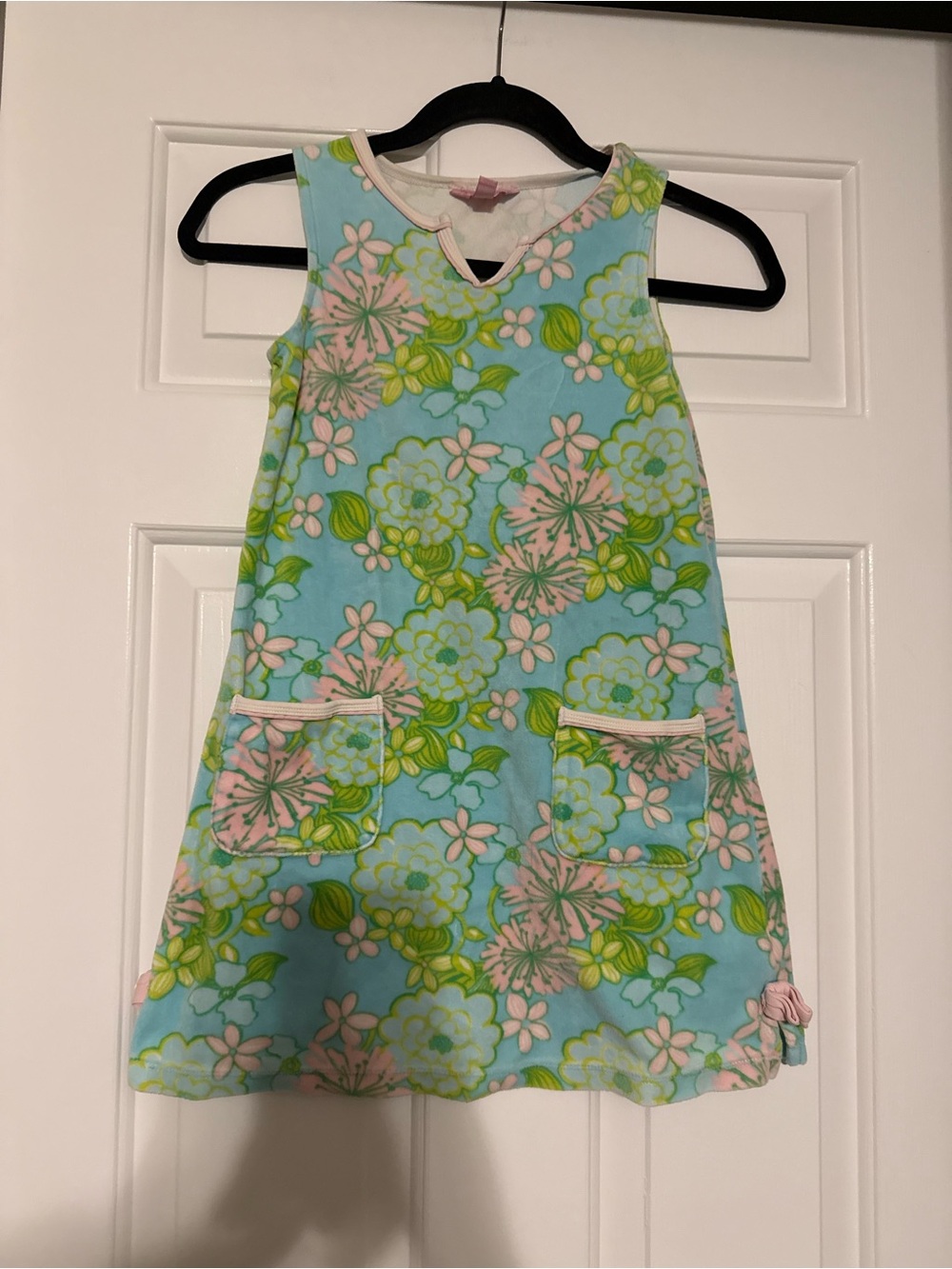 Lilly Pulitzer Girls Terry Floral Shift Dress Blue Pink Green Size L (8-10)